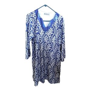 Ava Lynn Blue & White Coral Pattern Tunic/Cover Up/Dress Size XL EUC Peru